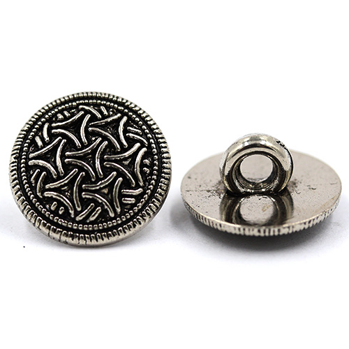 14909 Sullivans 15mm Round Plastic Shank Button - Silver Filigree Pattern - 19 In A Tube