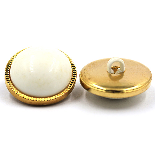 14914 Sullivans 21mm White Plastic Shank Button Surrounded With Gold Detailing - 12 In A Tube 