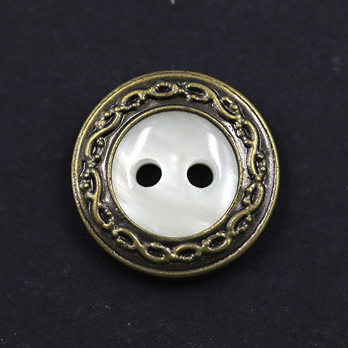 15433 Sullivans 15mm Round Pearl Plastic Button 2 Hole Surrounded With Bronze Detailing - 40 In A Tube 