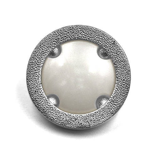 15443 Sullivans 22mm Round Pearl Plastic Shank Button Surrounded With Silver Detailing - 33 In A Tube 