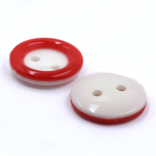 15670 Sullivans 14mm Round Plastic Button 2 Hole With Red Border - White - 75 In A Tube