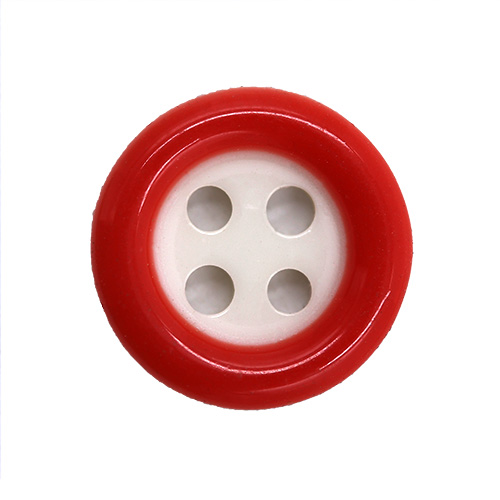 15679 Sullivans 11mm Round Plastic Button 4 Hole With Red Border - White - 100 In A Tube