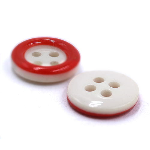 15679 Sullivans 11mm Round Plastic Button 4 Hole With Red Border - White - 100 In A Tube