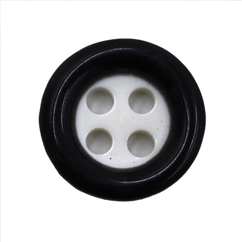 15681 Sullivans 11mm Round Plastic Button 4 Hole With Black Border - White - 100 In A Tube