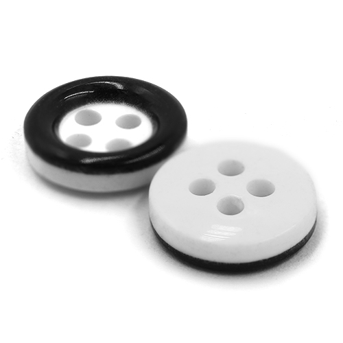 15681 Sullivans 11mm Round Plastic Button 4 Hole With Black Border - White - 100 In A Tube