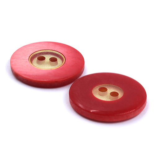 15790 Sullivans 21mm Clear Round Plastic Button 2 Hole With Block Border - Cerise - 11 In A Tube