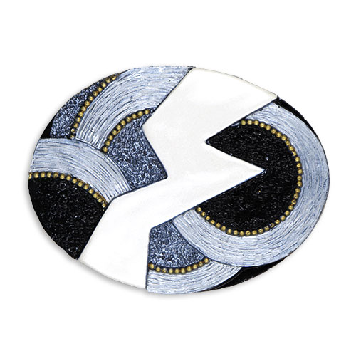 17034 Sullivans 95mm Oval Buckle - Blue Swirls With White Lightning Bolt