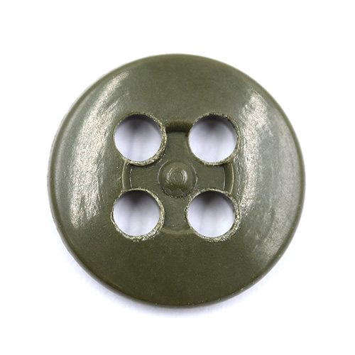 17301 Sullivans 15mm Round Plastic Button With Four Holes - Olive - 145 In A Tube