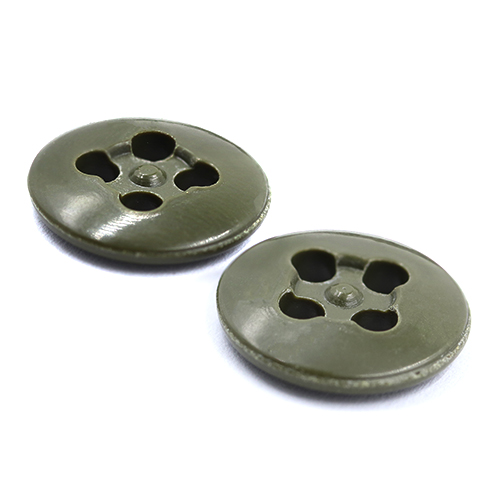 17301 Sullivans 15mm Round Plastic Button With Four Holes - Olive - 145 In A Tube