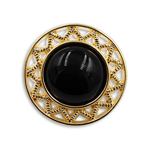 17843 Sullivans 21mm Round Plastic Button With Fine Gold Detailing - Black - 17 In A Tube