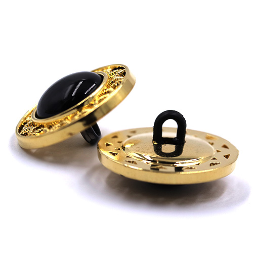 17843 Sullivans 21mm Round Plastic Button With Fine Gold Detailing - Black - 17 In A Tube