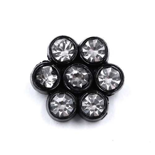 17866 Sullivans 12mm Encased Diamontes In Flower Design Plastic Button - Black - 14 In A Tube