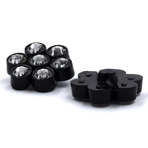 17866 Sullivans 12mm Encased Diamontes In Flower Design Plastic Button - Black - 14 In A Tube