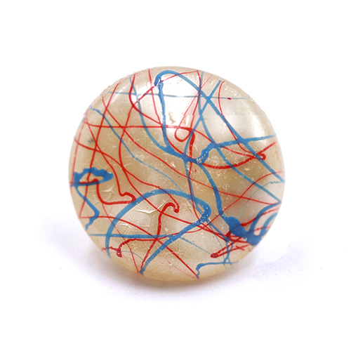 18097 Sullivans 12mm Indented Round Glass Button With Red & Blue Scribbles - Cream - 45 In A Tube