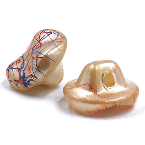 18097 Sullivans 12mm Indented Round Glass Button With Red & Blue Scribbles - Cream - 45 In A Tube