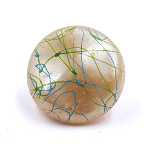 18101 Sullivans 14mm Indented Round Glass Button With Red & Blue Scribbles - Cream - 39 In A Tube