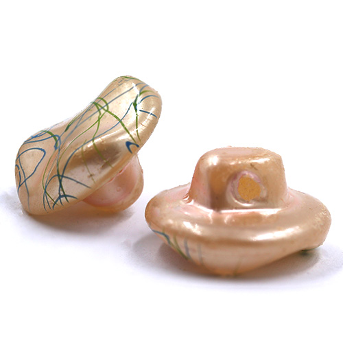 18101 Sullivans 14mm Indented Round Glass Button With Red & Blue Scribbles - Cream - 39 In A Tube