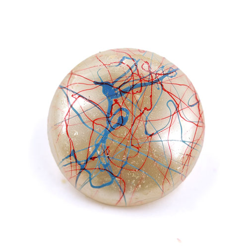 18103 Sullivans 16mm Indented Round Glass Button With Red & Blue Scribbles - Cream - 34 In A Tube