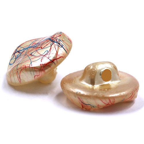 18103 Sullivans 16mm Indented Round Glass Button With Red & Blue Scribbles - Cream - 34 In A Tube