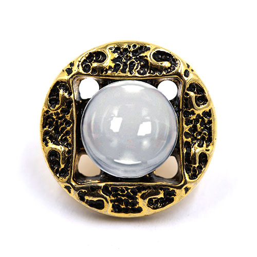 18585 Sullivans 15mm Round Plastic Clear Button With Square Gold Detailing - 24 In A Tube