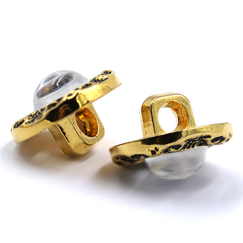 18585 Sullivans 15mm Round Plastic Clear Button With Square Gold Detailing - 24 In A Tube