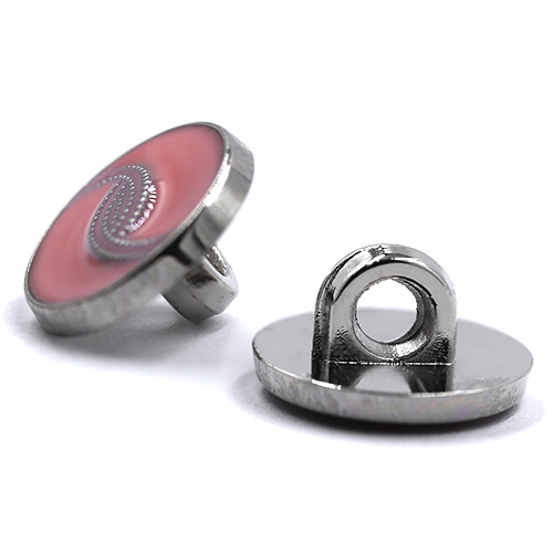 18675 Sullivans 12mm Round Plastic Button With Metal Shank - Encased Pink Halves - 31 In A Tube