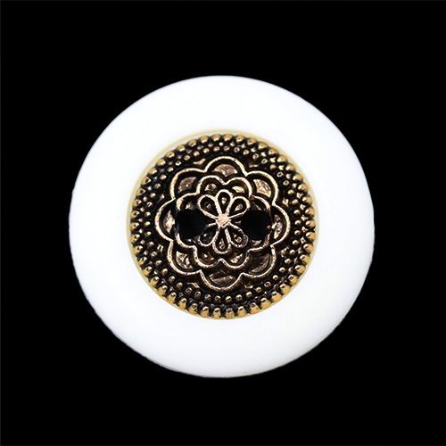 19051 Sullivans 22mm Round Plastic Button - Off-white With Bronze Filigree Inner - 34 In A Tube