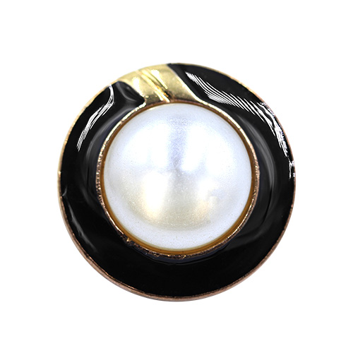 19131 Sullivans 18mm Round Plastic Pearl Button With Shank - Black And Gold Border - 35 In A Tube