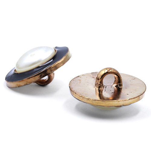 19131 Sullivans 18mm Round Plastic Pearl Button With Shank - Black And Gold Border - 35 In A Tube