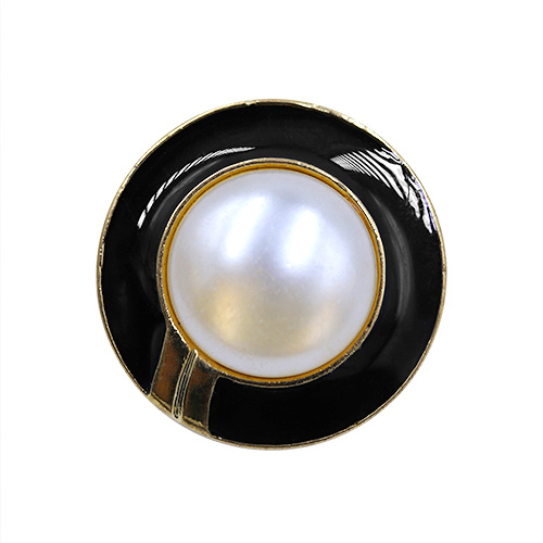 19132 Sullivans 25mm Round Plastic Pearl Button With Shank - Black And Gold Border - 31 In A Tube