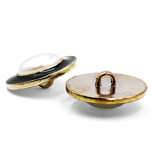 19132 Sullivans 25mm Round Plastic Pearl Button With Shank - Black And Gold Border - 31 In A Tube