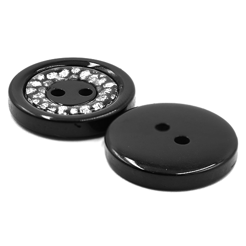 19220 Sullivans 21mm Round Plastic Button 2 Hole With Diamonte Circle - Black - 40 In A Tube