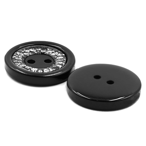19221 Sullivans 25mm Round Plastic Button 2 Hole With Diamonte Circle - Black - 28 In A Tube