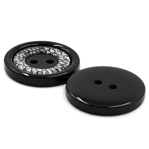 19222 Sullivans 30mm Round Plastic Button 2 Hole With Diamonte Circle - Black - 22 In A Tube
