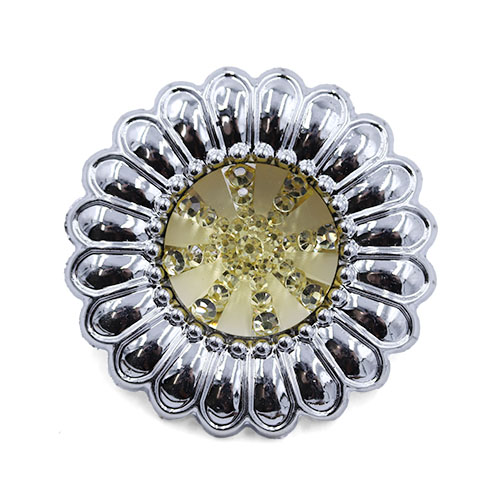 19236 Sullivans 38mm Round Plastic Shank Button With Silver Flower Pattern - White Sparkles - 20 In A Tube