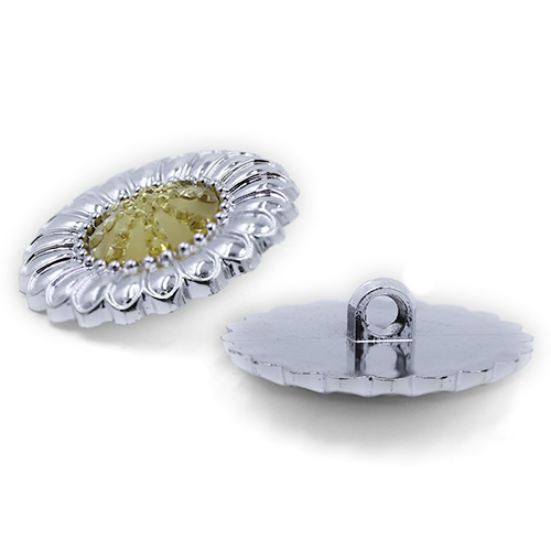 19236 Sullivans 38mm Round Plastic Shank Button With Silver Flower Pattern - White Sparkles - 20 In A Tube