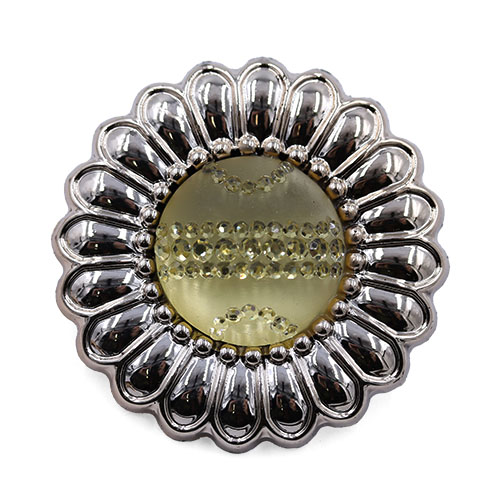19237 Sullivans 38mm Round Plastic Shank Button With Gold Flower Pattern - White Sparkles - 20 In A Tube