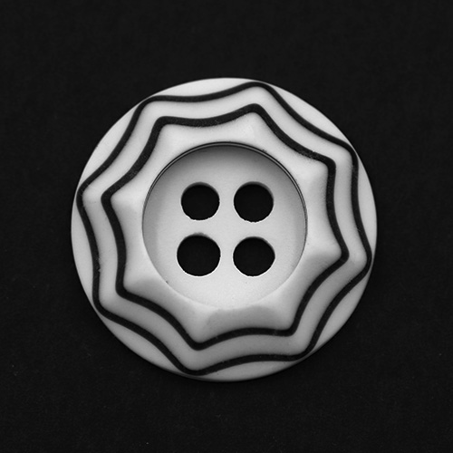 19260 Sullivans 18mm Round Plastic Button 4 Hole - White With Raised Black Borders - 70 In A Tube 