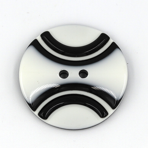 19291 Sullivans 30mm Round Plastic Button 2 Hole With 2 Black Semi Circles - White - 25 In A Tube