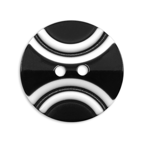 19293 Sullivans 25mm Round Plastic Button 2 Hole With 2 White Semi Circles - Black - 35 In A Tube