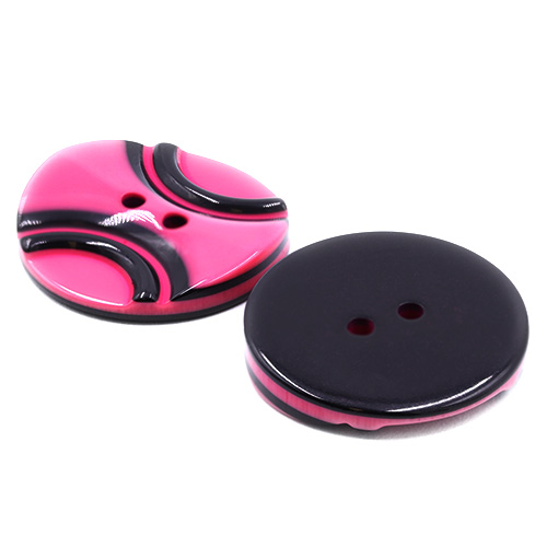 19296 Sullivans 25mm Round Plastic Button 2 Hole With 2 Black Semi Circles - Hot Pink - 35 In A Tube
