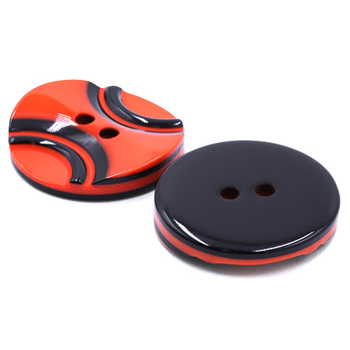 19298 Sullivans 18mm Round Plastic Button 2 Hole With 2 Black Semi Circles - Orange - 70 In A Tube