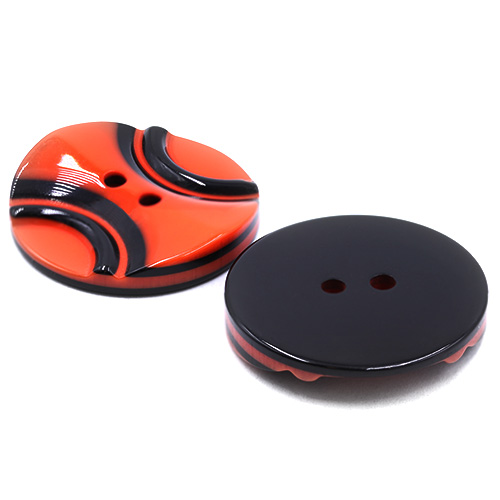 19299 Sullivans 25mm Round Plastic Button 2 Hole With 2 Black Semi Circles - Orange - 35 In A Tube