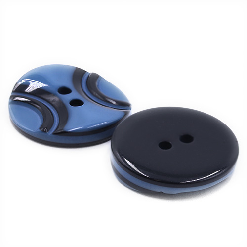 19301 Sullivans 18mm Round Plastic Button 2 Hole With 2 Black Semi Circles - Mid Blue - 70 In A Tube