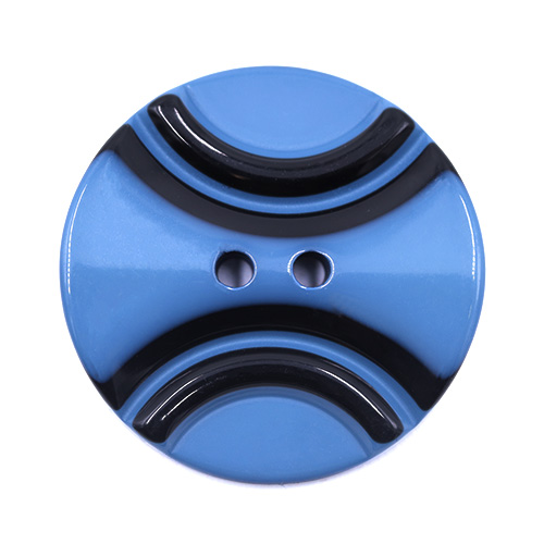 19303 Sullivans 30mm Round Plastic Button 2 Hole With 2 Black Semi Circles - Mid Blue - 25 In A Tube