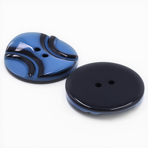 19303 Sullivans 30mm Round Plastic Button 2 Hole With 2 Black Semi Circles - Mid Blue - 25 In A Tube