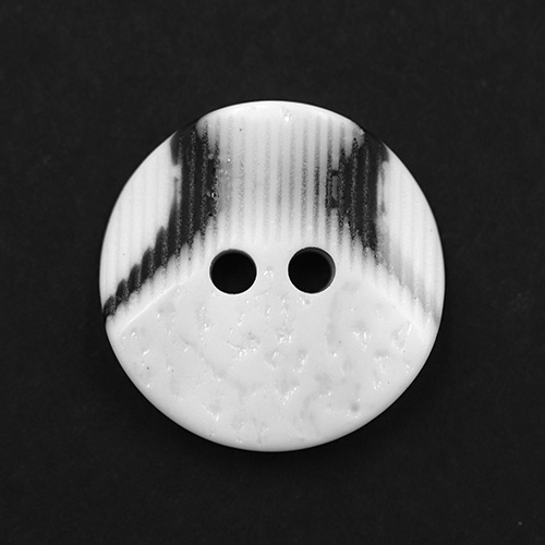 19304 Sullivans 15mm Round Plastic Button 2 Hole With 2 Textured Patterns - White With A Splash Of Black -