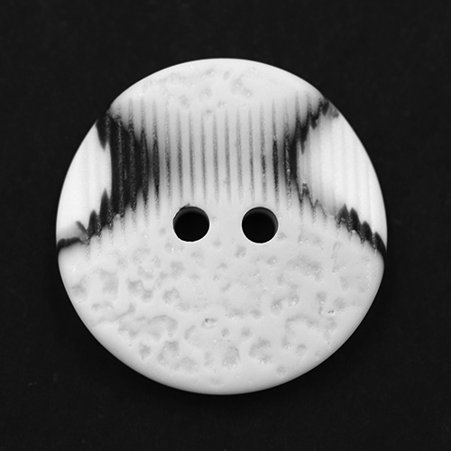 19305 Sullivans 21mm Round Plastic Button 2 Hole With 2 Textured Patterns - White With A Splash Of Black -