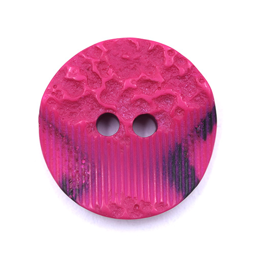 19310 Sullivans 15mm Round Plastic Button 2 Hole With 2 Textured Patterns - Hot Pink With A Splash Of Blac