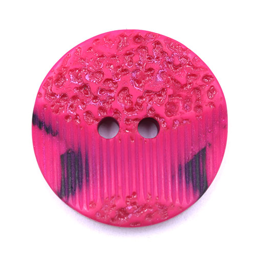19311 Sullivans 21mm Round Plastic Button 2 Hole With 2 Textured Patterns - Hot Pink With A Splash Of Blac
